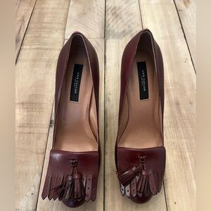 Ann Taylor Women's Burgundy Red Leather Heels Pumps Size 6M Platform Loafers